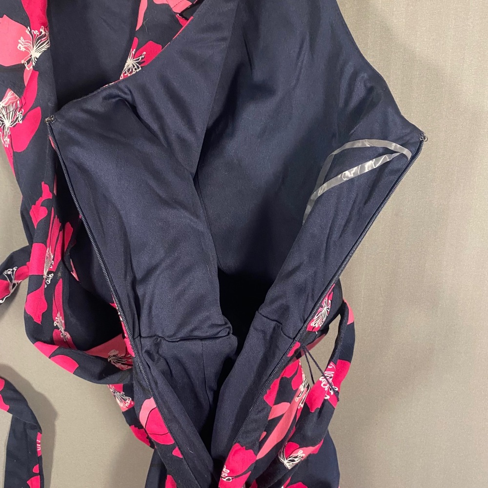 Anne Klein Navy Pink Floral Sleeveless Wrap Dress Size 10 Belted Fit Flare - Picture 6 of 9